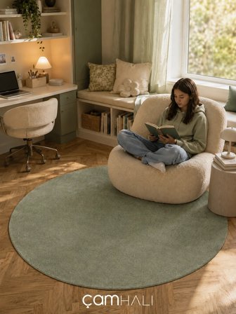 Eko Halı ZEN 01 GREEN DAİRE Hav Toz Vermez Yumuşak Dokulu Salon Halısı Oturma Odası Halısı Yatak Odası Halısı Çocuk Odası Halısı Koridor Halısı Mutfak Halısı Modern Makine Halısı