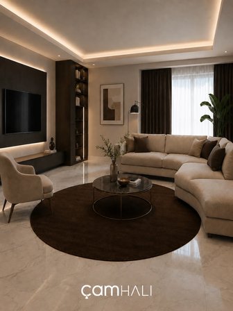 Eko Halı ZEN 01 BROWN DAİRE Hav Toz Vermez Yumuşak Dokulu Salon Halısı Oturma Odası Halısı Yatak Odası Halısı Çocuk Odası Halısı Koridor Halısı Mutfak Halısı Modern Makine Halısı