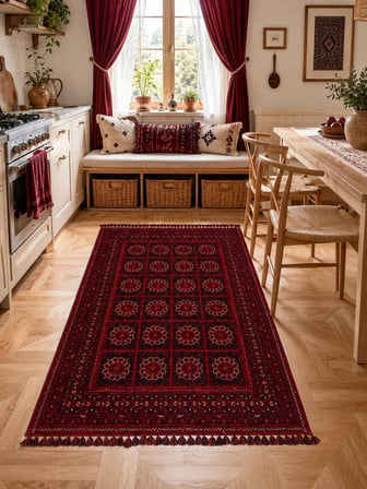 Eko Halı BUHARİ BHR 03 RED Afgan / Yağcıbedir Desenli Hav Toz Vermez Yıkanabilir Kaymaz İnce Dokuma Halı