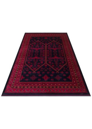 Eko Halı HERAT HER 01 NAVY Afgan Desenli Viskon Sıkı Dokuma Kaymaz Tabanlı İnce Makine Halısı