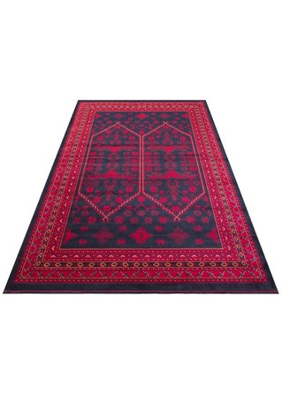 Eko Halı HERAT HER 01 NAVY Afgan Desenli Viskon Sıkı Dokuma Kaymaz Tabanlı İnce Makine Halısı