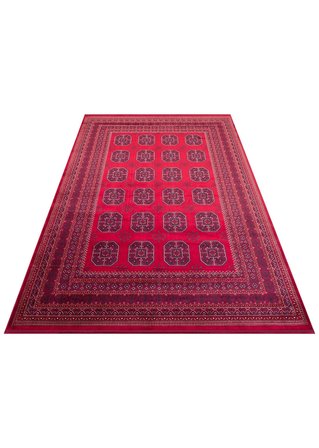 Eko Halı HERAT HER 02 RED Afgan Desenli Viskon Sıkı Dokuma Kaymaz Tabanlı İnce Makine Halısı