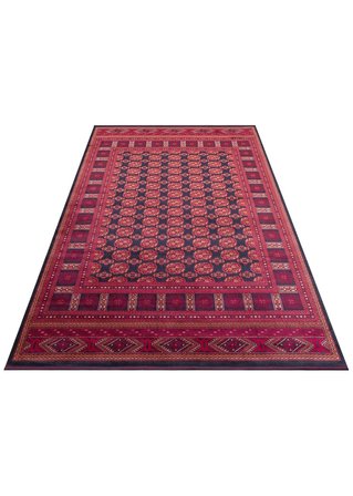 Eko Halı HERAT HER 03 NAVY Afgan Desenli Viskon Sıkı Dokuma Kaymaz Tabanlı İnce Makine Halısı