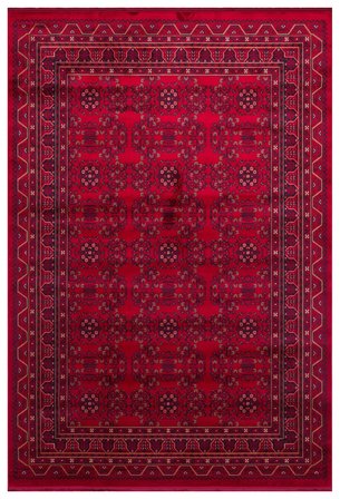 Eko Halı HERAT HER 04 RED Afgan Desenli Viskon Sıkı Dokuma Kaymaz Tabanlı İnce Makine Halısı