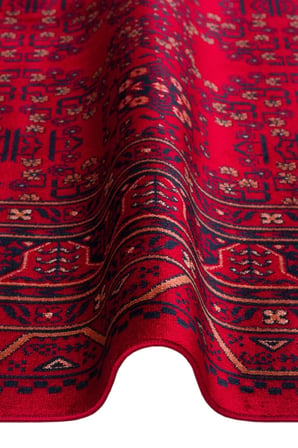 Eko Halı HERAT HER 04 RED Afgan Desenli Viskon Sıkı Dokuma Kaymaz Tabanlı İnce Makine Halısı