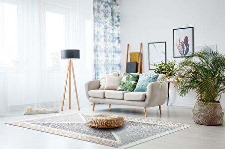 Eko Halı Arya Ar 02 Grey Yıkanabilir Çift Taraflı Modern Desenli Dokuma Kilim