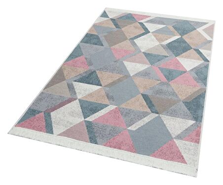 Eko Halı Arya Ar 10 Blue Pınk Yıkanabilir Çift Taraflı Modern Desenli Dokuma Kilim
