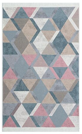 Eko Halı Arya Ar 10 Blue Pınk Yıkanabilir Çift Taraflı Modern Desenli Dokuma Kilim