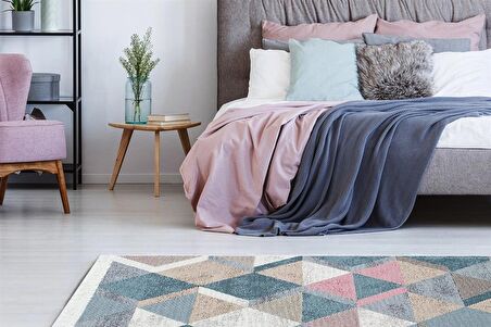 Eko Halı Arya Ar 10 Blue Pınk Yıkanabilir Çift Taraflı Modern Desenli Dokuma Kilim