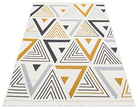 Eko Halı Arya Ar 18 Yellow Grey Yıkanabilir Çift Taraflı Modern Desenli Dokuma Kilim