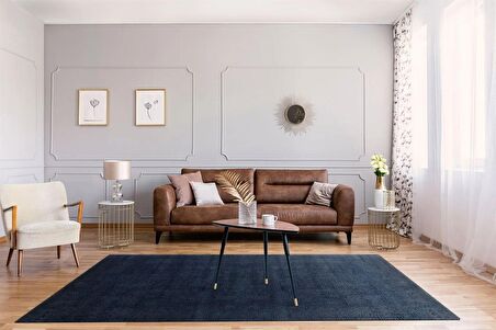 Eko Halı Majesty Mj 01 D.Navy Düz Desenli El Emeği ile Özel Tezgahlarda Üretilen Yün Viskon Tencel Uşak Halısı