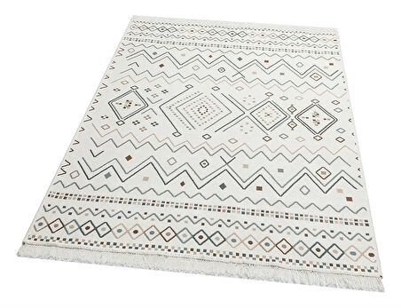 Eko Halı Arya Ar 05 Beıge Blue Yıkanabilir Çift Taraflı Modern Desenli Dokuma Kilim