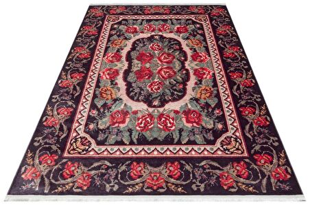 Eko Halı Antıque Atk 03 Black Kolay Kullanımlı Kaymaz Tabanlı Karabağ ve Antik Desenlere Sahip Yıkanabilir Makine Halısı