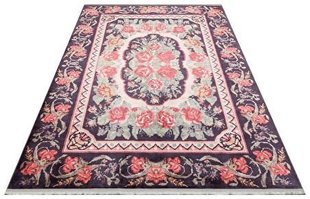 Eko Halı Antıque Atk 03 Black Kolay Kullanımlı Kaymaz Tabanlı Karabağ ve Antik Desenlere Sahip Yıkanabilir Makine Halısı