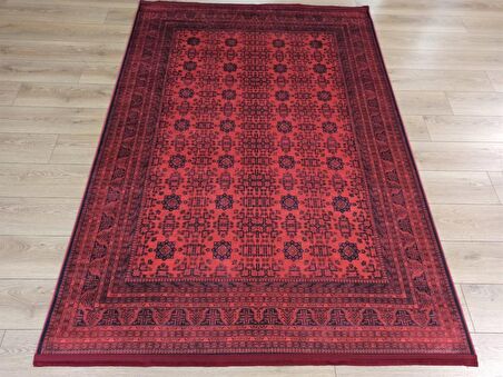 Çam Halı Gloria TD410 Bordo Afgan Desen Dokuma Saçaklı Kilim