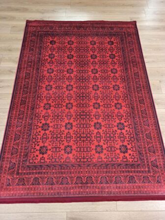 Çam Halı Gloria TD410 Bordo Afgan Desen Dokuma Saçaklı Kilim