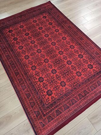 Çam Halı Gloria TD410 Bordo Afgan Desen Dokuma Saçaklı Kilim