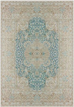 Çam Halı Gloria TD752 Mavi Klasik Desen Dokuma Saçaklı Kilim