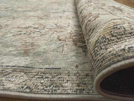 Çam Halı Gloria TD116 Bej Vintage Eskitme Desen Dokuma Saçaklı Kilim