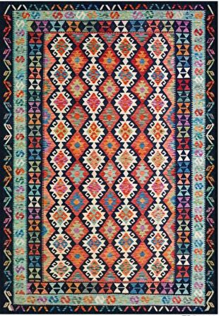 Çam Halı Gloria TD749 Multi Etnik Desen Dokuma Saçaklı Kilim