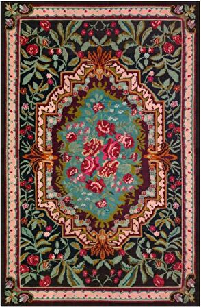 Çam Halı Gloria TD731 Siyah Karabağ Desen Dokuma Saçaklı Kilim