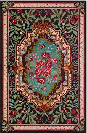 Çam Halı Gloria TD731 Siyah Karabağ Desen Dokuma Saçaklı Kilim