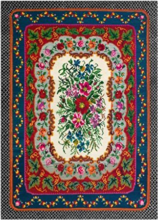 Çam Halı Gloria TD733 Multi Karabağ Desen Dokuma Saçaklı Kilim