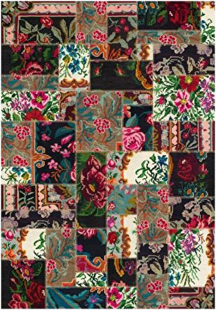 Çam Halı Gloria TD762 Multi Karabağ Patchwork Desen Dokuma Saçaklı Kilim