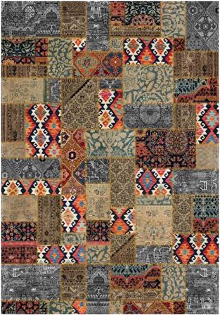 Çam Halı Gloria TD756 Multi Patchwork Desen Dokuma Saçaklı Kilim