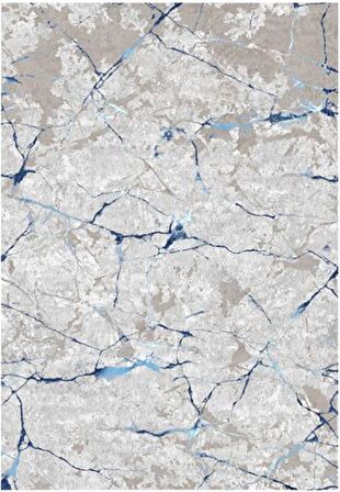 Çam Halı Gloria TD35001 Mavi Mermer Desen Dokuma Saçaklı Kilim