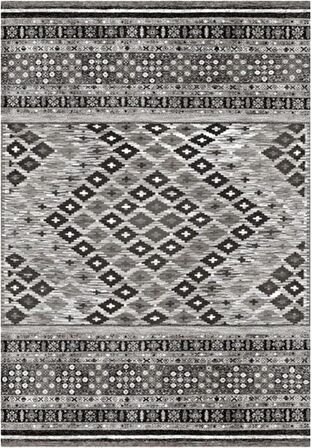 Çam Halı Gloria TD79102 Gri Etnik Desen Dokuma Saçaklı Kilim