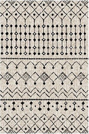 Çam Halı Gloria TD862 Krem Siyah İskandinav Tarzı Dokuma Saçaklı Kilim