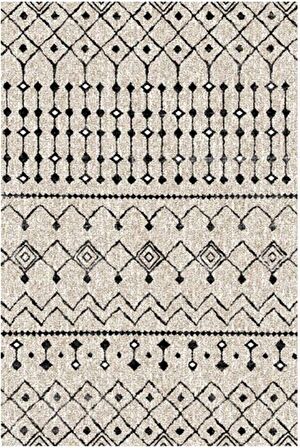 Çam Halı Gloria TD862 Krem Siyah İskandinav Tarzı Dokuma Saçaklı Kilim