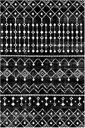 Çam Halı Gloria TD86201 Siyah İskandinav Tarzı Dokuma Saçaklı Kilim