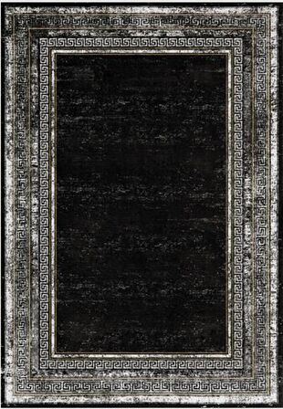 Çam Halı Gloria TD673 Siyah Art Deco Versace Desen Dokuma Saçaklı Kilim