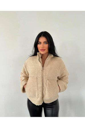 Kadın Premium Tasarım Fermuarlı Peluş Mont, Yumuşak Kumaş Astarlı Kaban