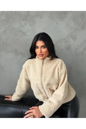 Kadın Premium Tasarım Fermuarlı Peluş Mont, Yumuşak Kumaş Astarlı Kaban