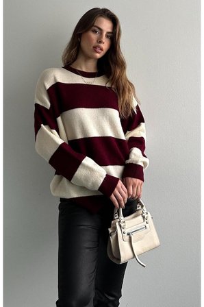 OVERSIZE GENİŞ ÇİZGİLİ TRİKO KAZAK
