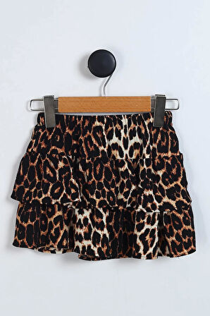 Beyaz  Leopar Etekli Fiyonk Nakışlı Kız Çocuk 2'li Takım (3-7 Yaş)