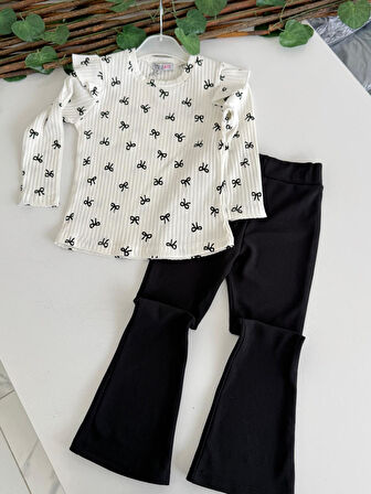 Omuz Fırfırlı Fitilli  İspanyol Paça Leopar Kız İkili Takım