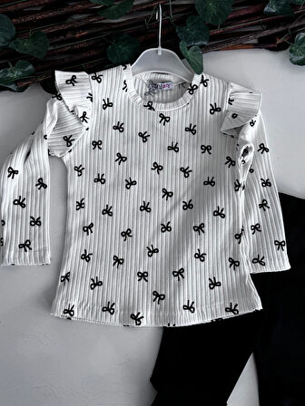 Omuz Fırfırlı Fitilli  İspanyol Paça Leopar Kız İkili Takım