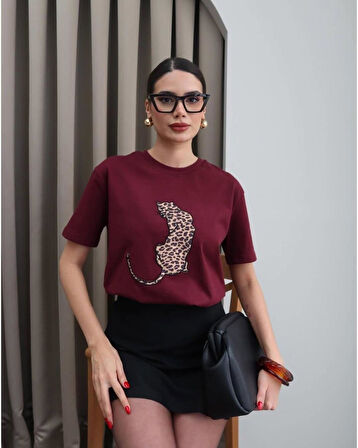 Leopar Hayvan Baskılı Oversıze Kadın T-SHIRT 