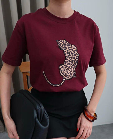 Leopar Hayvan Baskılı Oversıze Kadın T-SHIRT 