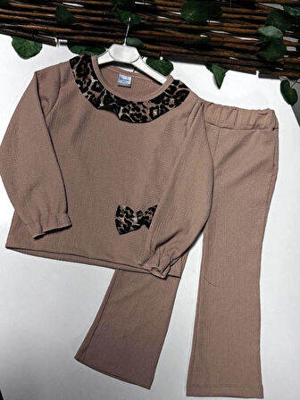 Leopar Yaka Kurdeleli Bürümcük İspanyol Paça İkili Takım