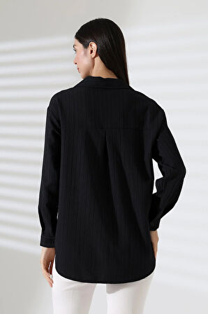  Uzun Kollu Durres Dokulu Çiçek Detaylı Serin Kumaş Kadın Gömlek