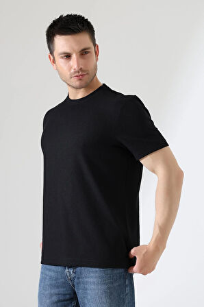 Erkek Fitilli Slim Fit Bisiklet Yaka Düz Renk T-Shirt 