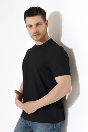 Erkek Fitilli Slim Fit Bisiklet Yaka Düz Renk T-Shirt 