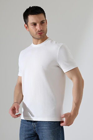Erkek Fitilli Slim Fit Bisiklet Yaka Düz Renk T-Shirt 