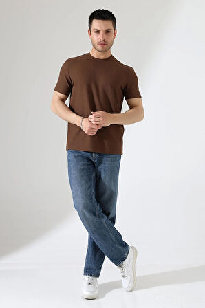 Erkek Fitilli Slim Fit Bisiklet Yaka Düz Renk T-Shirt 