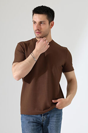 Erkek Fitilli Slim Fit Bisiklet Yaka Düz Renk T-Shirt 